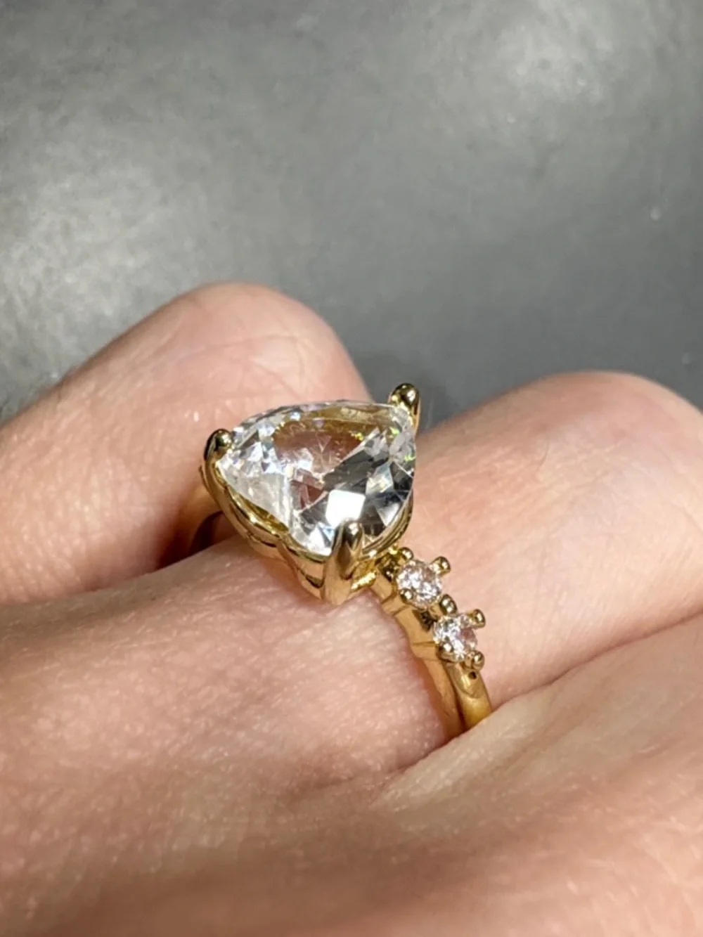 Gold Heart CZ Ring with Clear Heart Stone